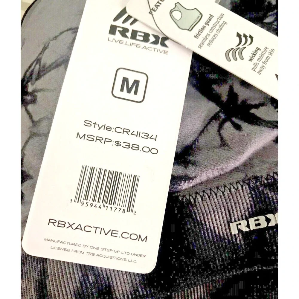 RBX Active Seamless Tie‑Dye Racerback Sports Bra Gray Black Size‎ M